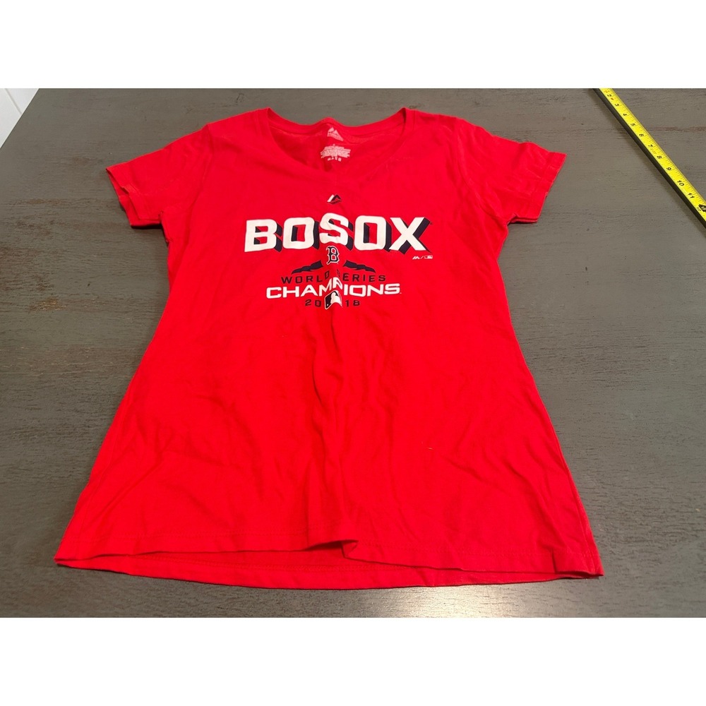Majestic Boston Red Sox 2018 World Series Champions T-Shirt Red V-Neck Small